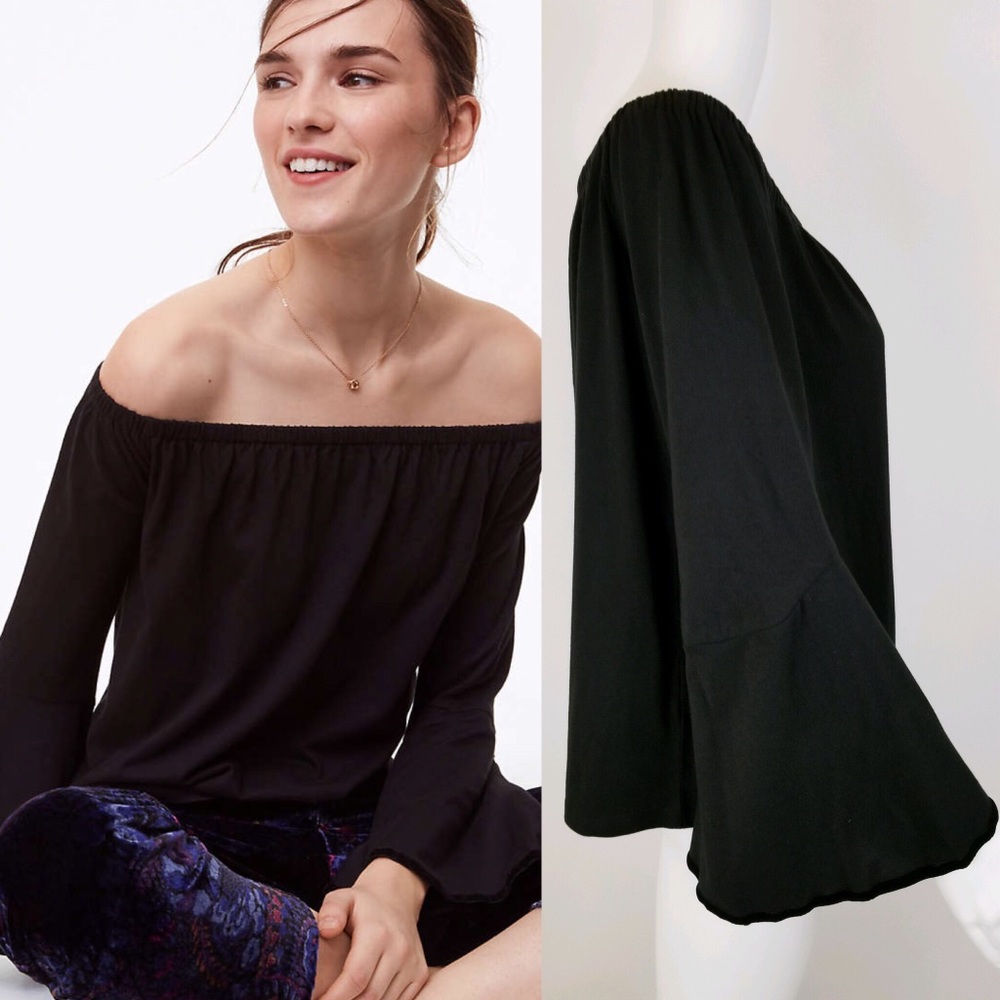 Loft Bell Sleeve Top Velvet Trim Off the Shoulder